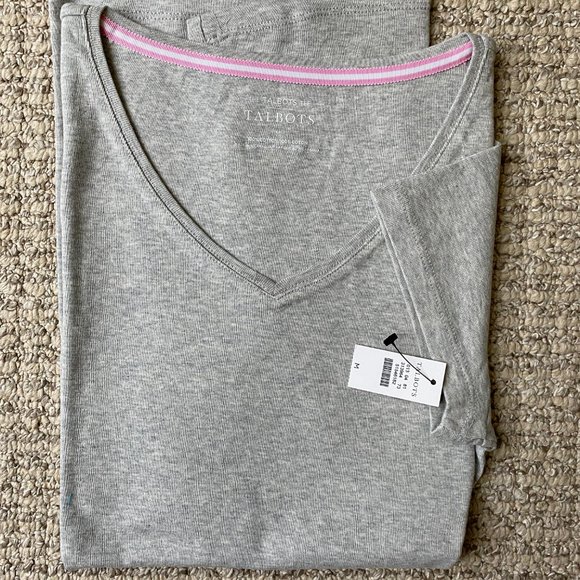 Talbots Short Sleeve V-Neck Tee - Heather Grey - Picture 2 of 4